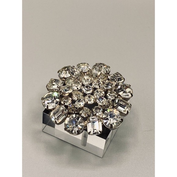 Vintage Faceted Clear Rhinestone Prong Set Brooch Estate Unsigned Brilliant NH - Picture 7 of 12